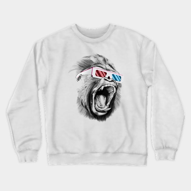 3D Glasses Gorilla Crewneck Sweatshirt by BrickorBrackdesigns